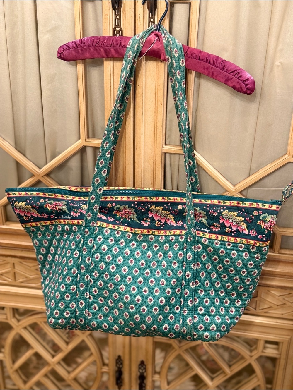 Vera Bradley Green Floral Quilted Tote Bag